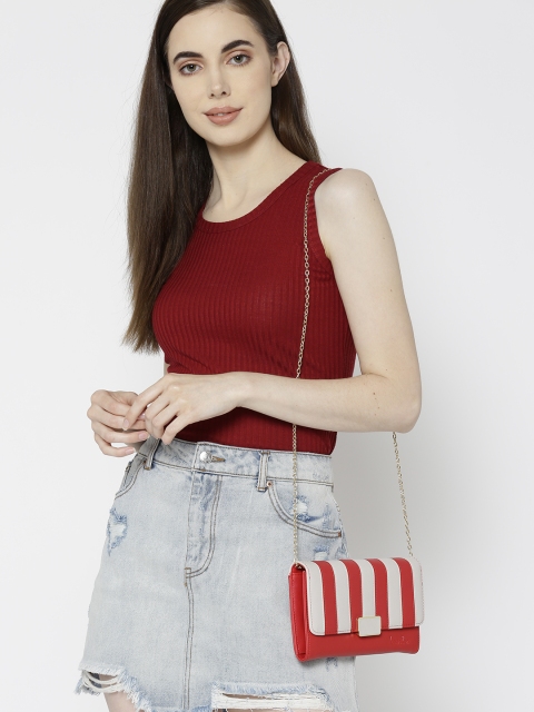 

United Colors of Benetton Red & Beige Striped Purse