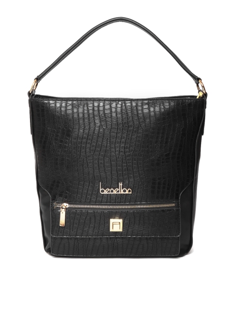 

United Colors of Benetton Black Croc Skin-Textured Shoulder Bag