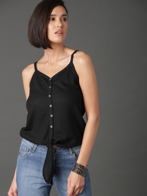 

Roadster Women Black Solid Knotted Top With Cutout