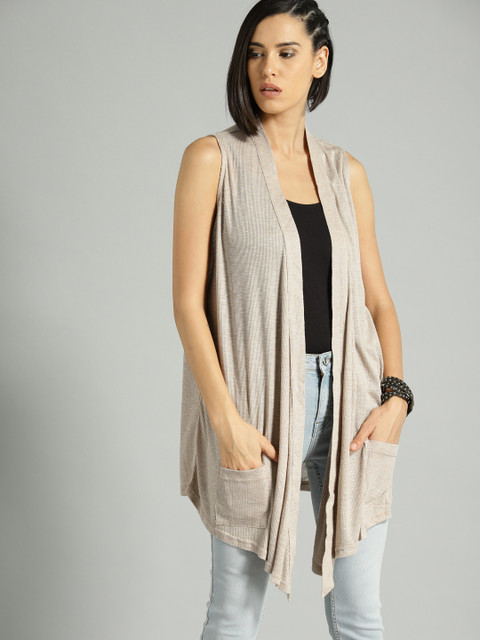

Roadster Beige Solid Open Front Shrug