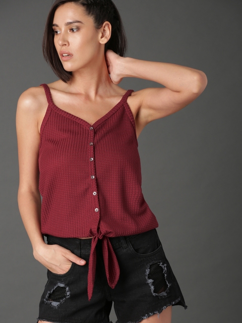 

Roadster Women Maroon Solid Texture Knotted Camisole