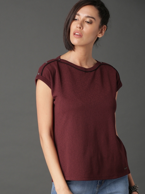 

Roadster Women Maroon Solid Top with Button Detail