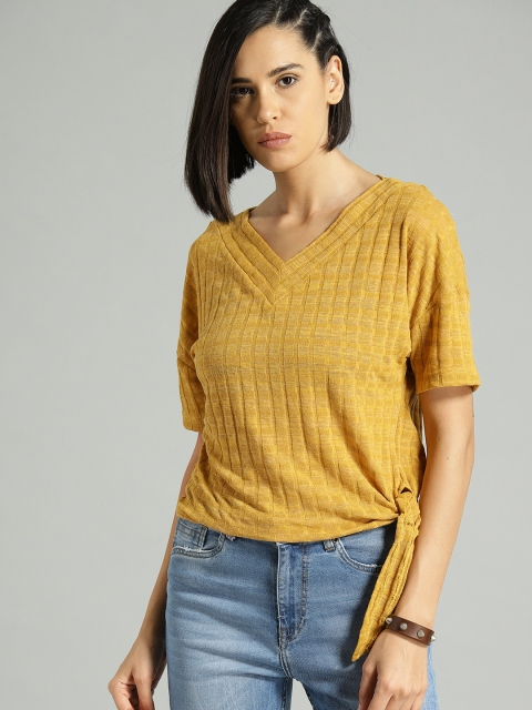 

Roadster Women Mustard Self Design Top