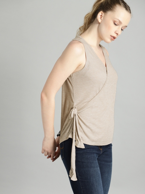 

Roadster Women Beige Self Design Wrap Top