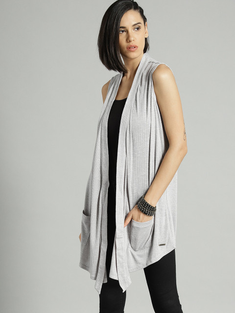 

Roadster Grey Solid Open Front Shrug
