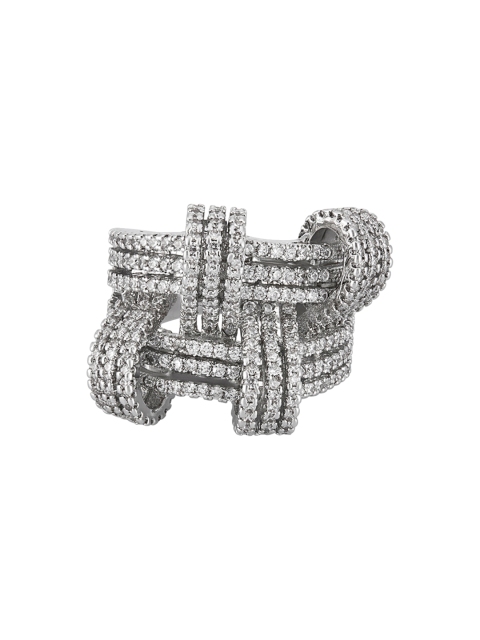 

shaze Women Rhodium Plated CZ Stone Studded Finger Ring for Women, Silver