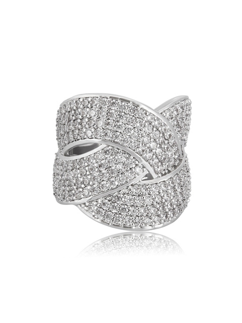 

shaze Women Rhodium Plated CZ Stone Studded Finger Ring for Women, Silver