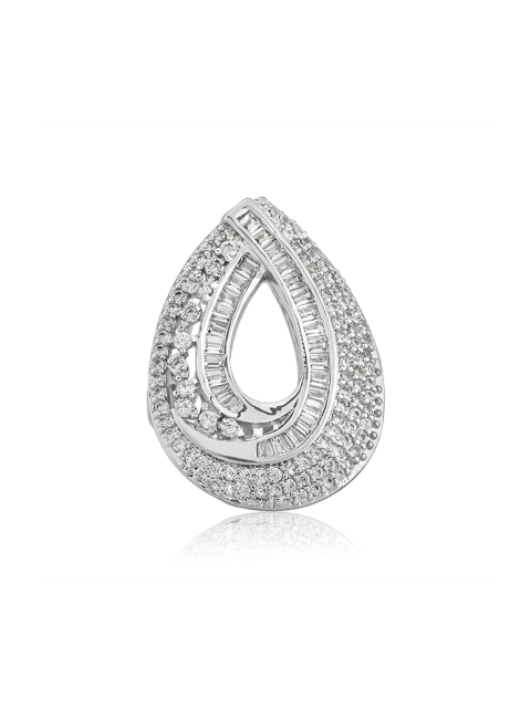

shaze Rhodium Plated CZ Stone Studded Finger Ring for Women, Silver