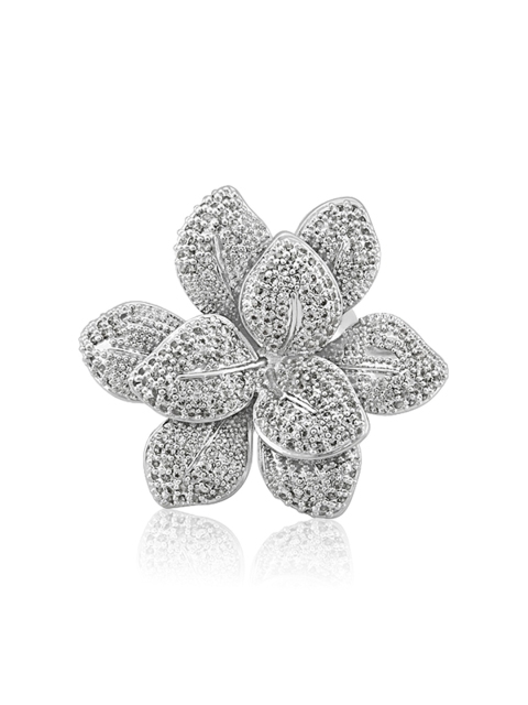 

shaze Rhodium-Plated CZ Stone Studded Finger Ring for Women, Silver