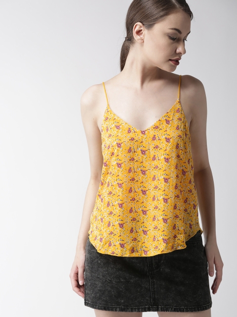 

FOREVER 21 Women Mustard Yellow & Purple Printed A-Line Top