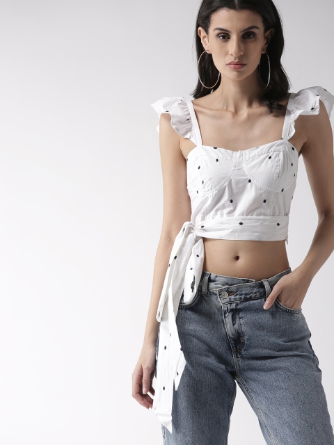 

FOREVER 21 Women White Embroidered Crop Top