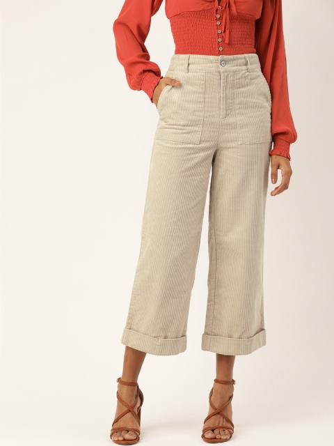 

FOREVER 21 Women Beige Regular Fit Self Design Bootcut Trousers