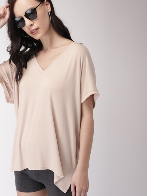 

FOREVER 21 Women Beige Solid Boxy Top