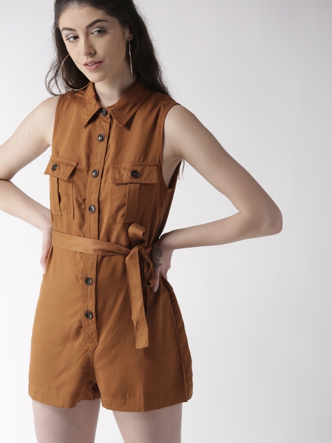 

FOREVER 21 Brown Solid Playsuit