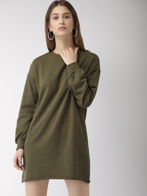 

FOREVER 21 Women Olive Green Solid Sweater Dress