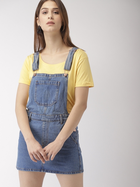 

FOREVER 21 Women Blue Solid Pinafore Dress