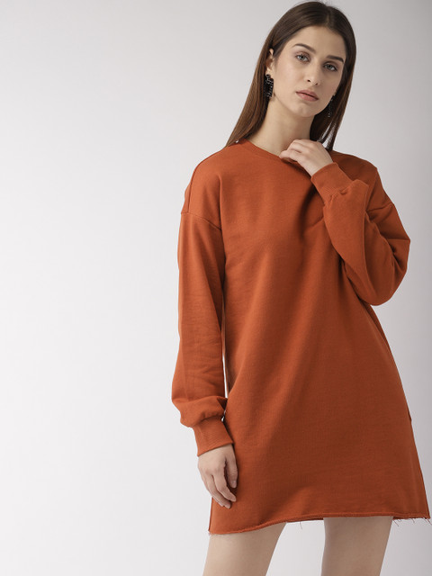 

FOREVER 21 Women Rust Orange Solid Mini T-shirt Dress