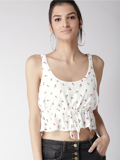 

FOREVER 21 Women White & Red Printed Crop Top