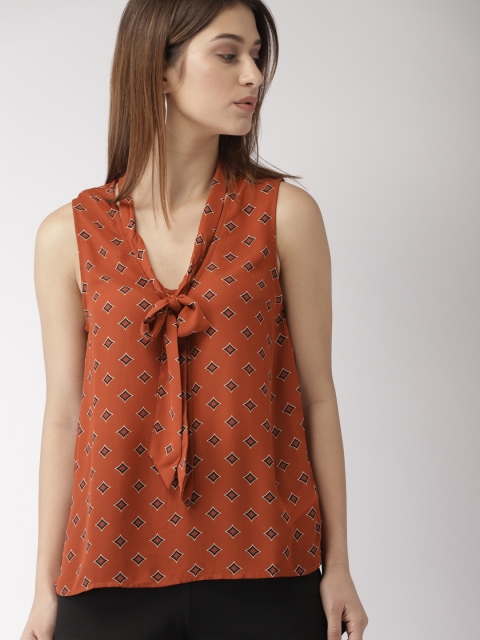 

FOREVER 21 Women Rust Brown Printed Top