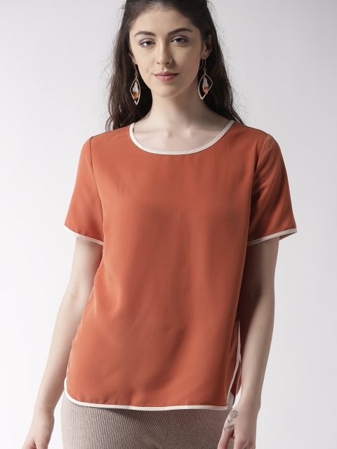 

FOREVER 21 Women Rust Orange Solid Top