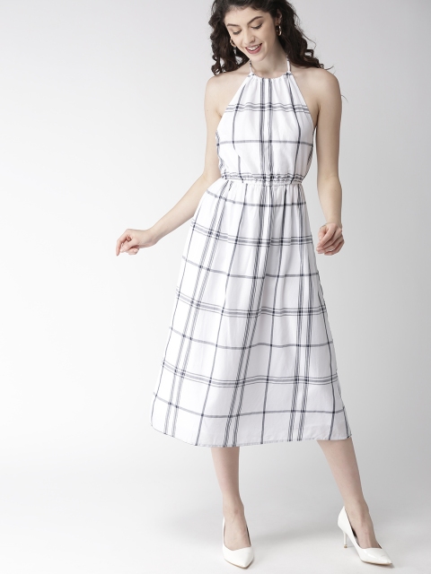 

FOREVER 21 Women White & Black Checked Fit and Flare Dress