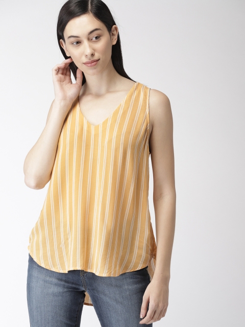 

FOREVER 21 Women Mustard Yellow & White Striped High-Low Top