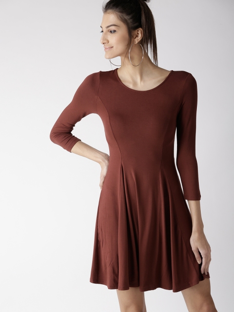 

FOREVER 21 Women Brown Solid Fit and Flare Dress