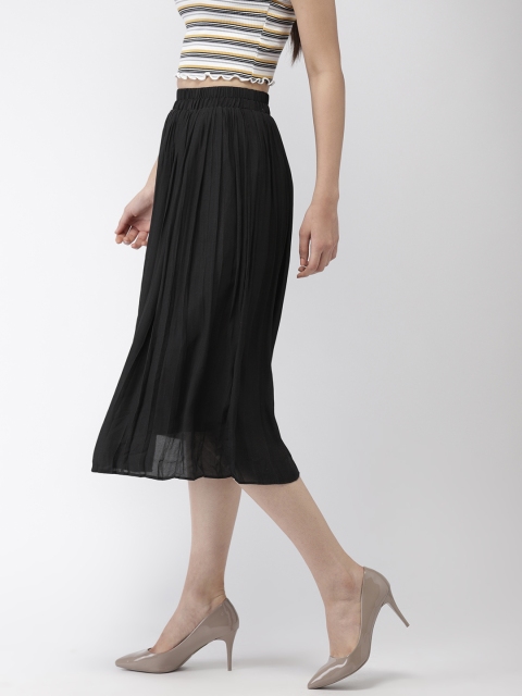 

FOREVER 21 Women Solid Black Pleated A-Line Skirt