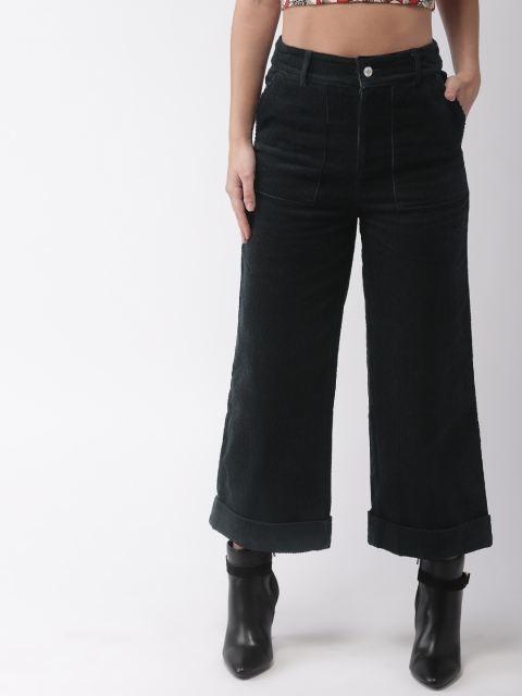 

FOREVER 21 Women Black Regular Fit Striped Cropped Corduroy Culottes