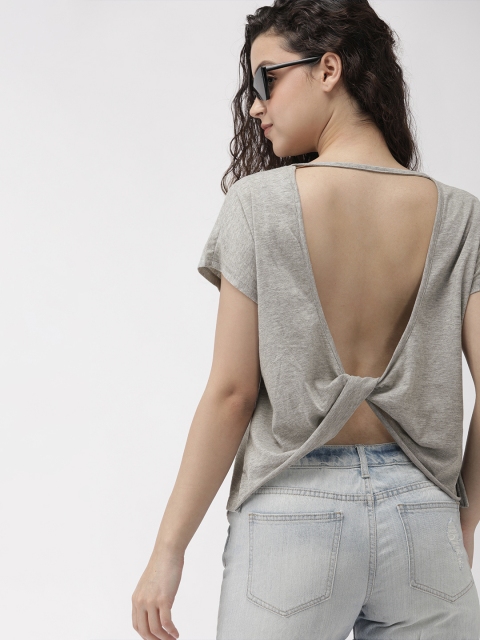 

FOREVER 21 Women Grey Solid Styled Back Top With Twisted Detail