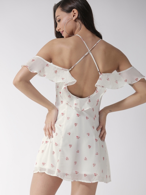 

FOREVER 21 Women White & Red Printed Empire Dress