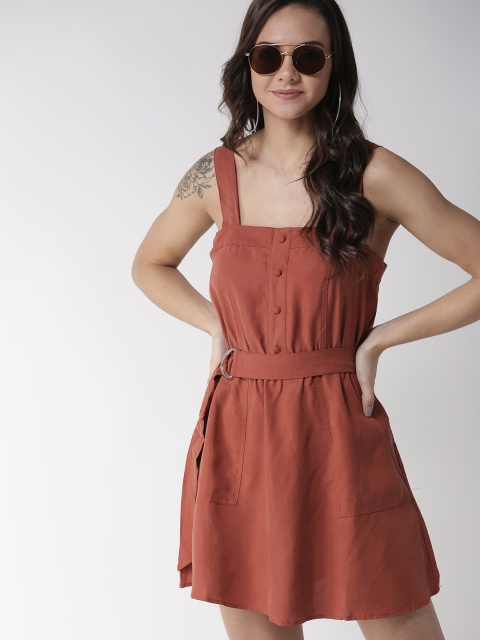 

FOREVER 21 Women Rust Brown Solid Fit and Flare Dress