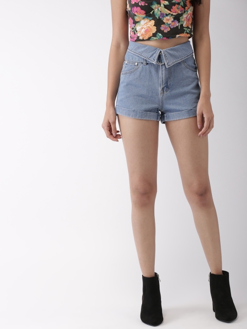 

FOREVER 21 Women Blue Solid Slim Fit Denim Shorts