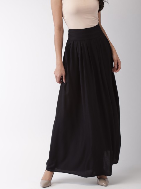 

FOREVER 21 Women Black Solid A-Line Maxi Skirt