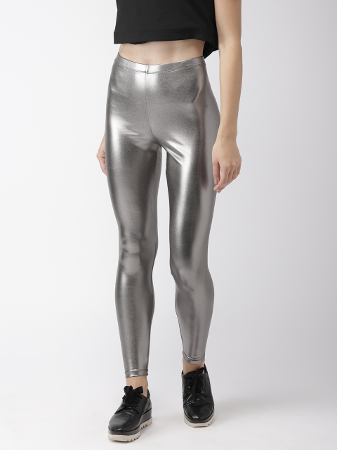 

FOREVER 21 Women Charcoal Grey With Shimmery Effect Solid High-Rise Ankle-Length Leggings