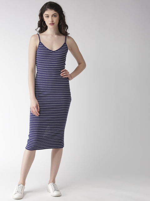 

FOREVER 21 Women Navy Blue & White Striped Bodycon Dress