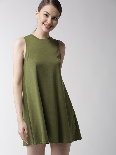 

FOREVER 21 Women Olive Green Solid A-Line Dress