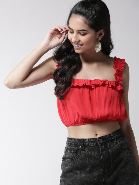 

FOREVER 21 Women Red Solid Crop Blouson Top