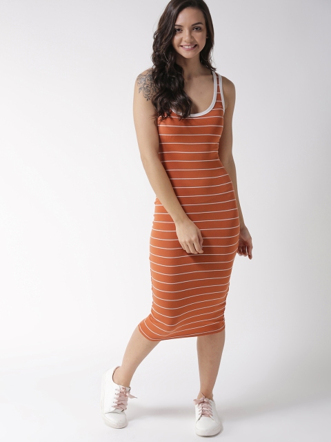 

FOREVER 21 Women Rust Brown & White Striped Bodycon Dress