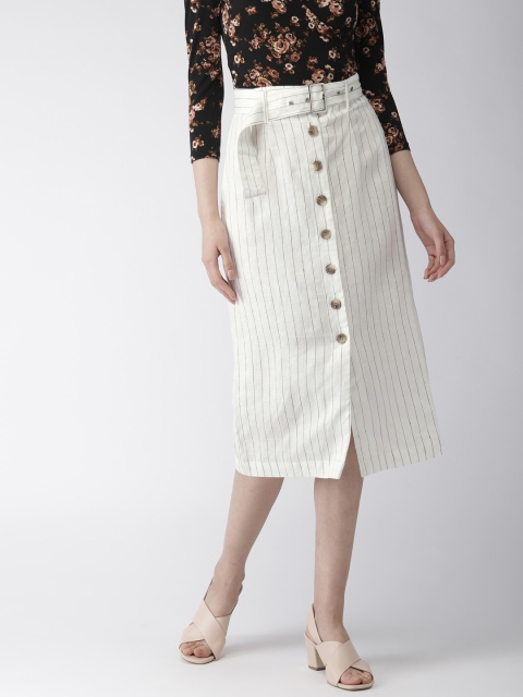

FOREVER 21 Women White & Black Striped Straight Skirt