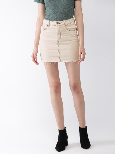 

FOREVER 21 Women Beige Denim Mini Straight Pure Cotton Skirt