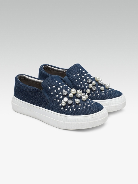 

Carlton London Women Navy Blue Embellished Slip-On Sneakers