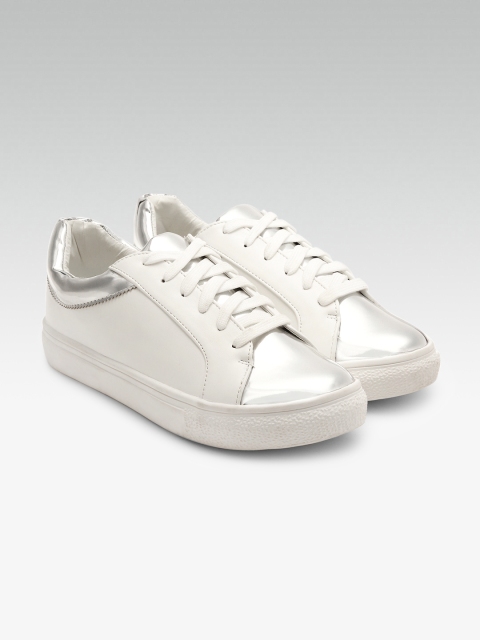 

Carlton London Women Silver-Toned & White Colourblocked Sneakers