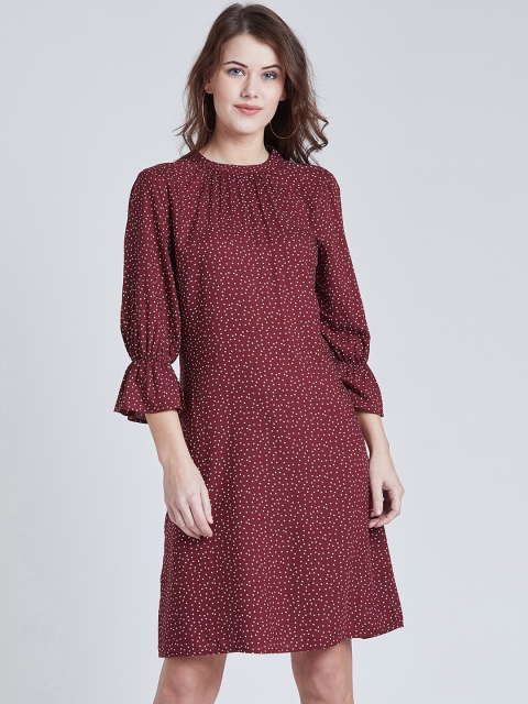 

Marie Claire Women Maroon Printed A-Line Dress
