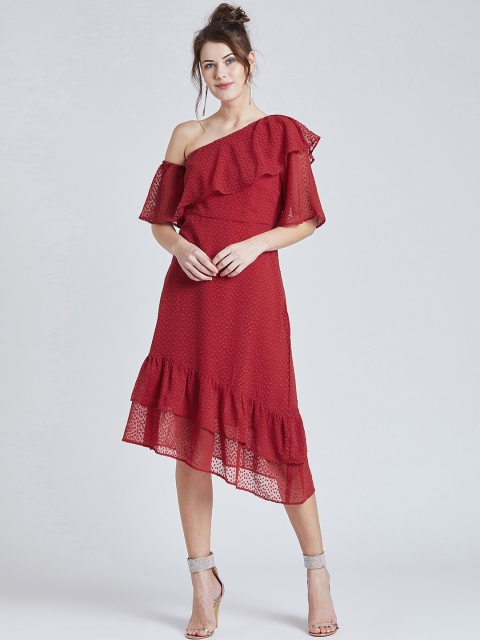 

Marie Claire Women Red Self Design Fit and Flare Dress