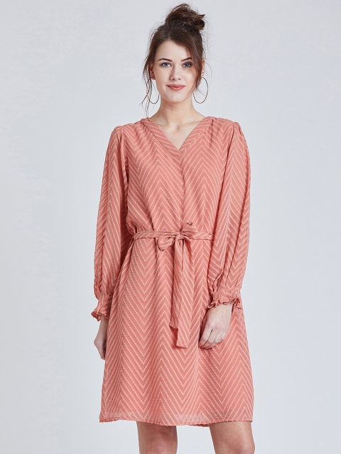 

Marie Claire Women Peach-Coloured Self Design A-Line Dress