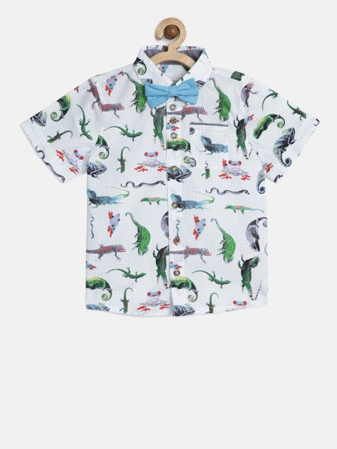 

MONSOON CHILDREN Boys Ivory White Regular Fit Printed Shirt With Bow Tie