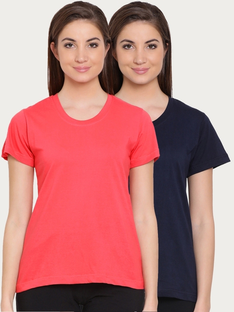 

Clovia Women Pack of 2 Cotton Rich Sleep Pure Cotton T-shirt, Red