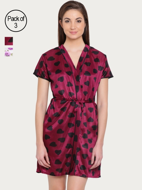 

Clovia 4 Pieces Purple Printed Nightdress Set COMBNS084O