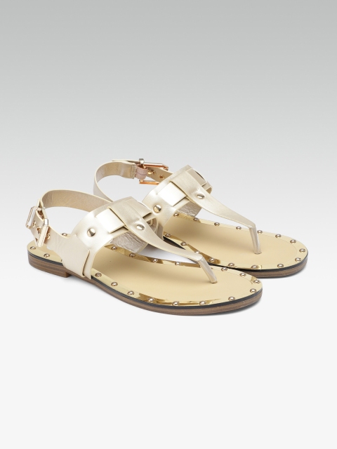 

Carlton London Women Gold-Toned Solid T-Strap Flats